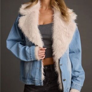 12th tribe Rylee Denim Jacket with Faux Fur Trim